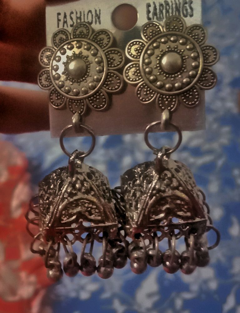 oxidize silver jhumka