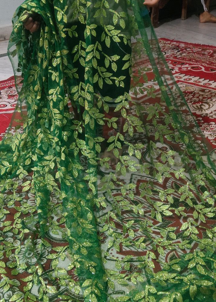 Sparkle Sine Green Net Leaf Jaal Design