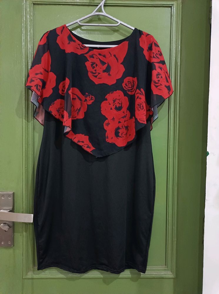 Black Dress With Red Floral Design