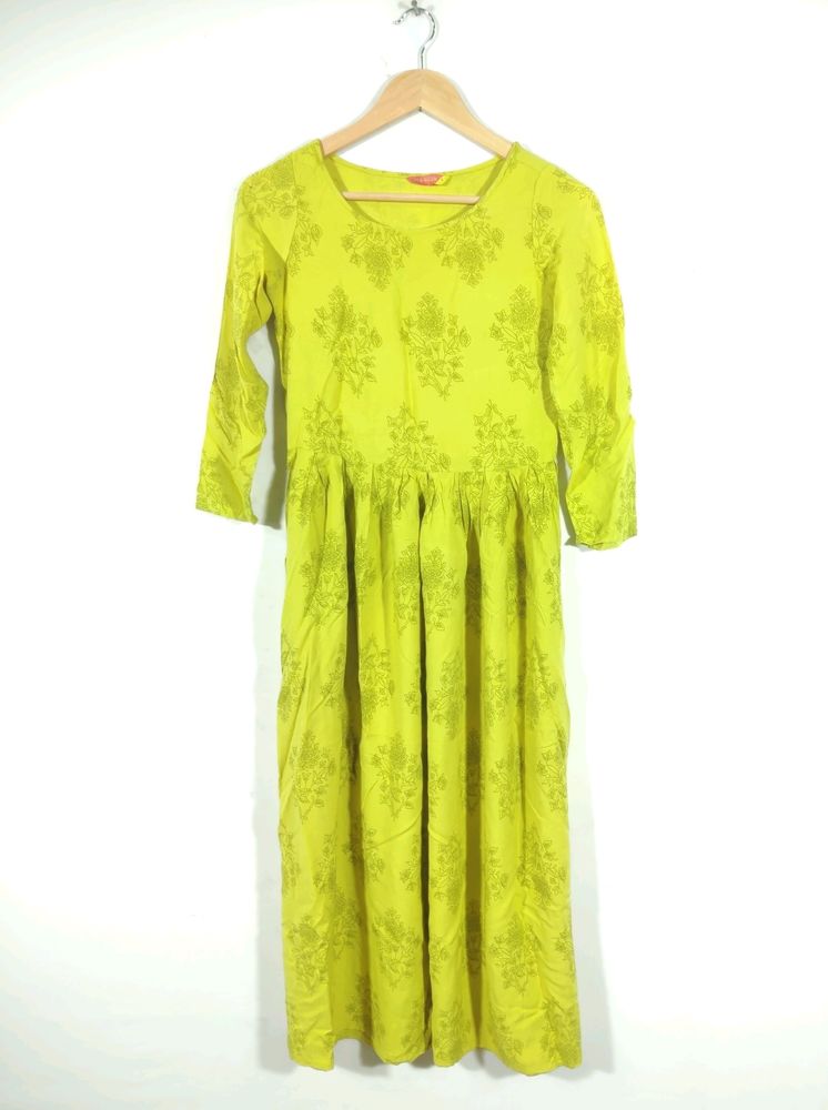 Vishudh Yellow Printed Round Neck Kurta (Wom