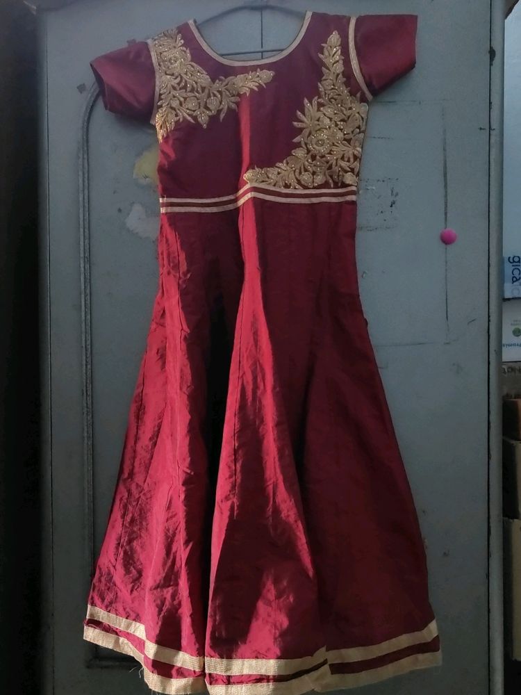 Anarkali With Salwar Bottom Same Colour Maroon