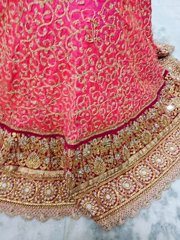 Pink Orange Heavy Embroidery Rahwari Lahenga