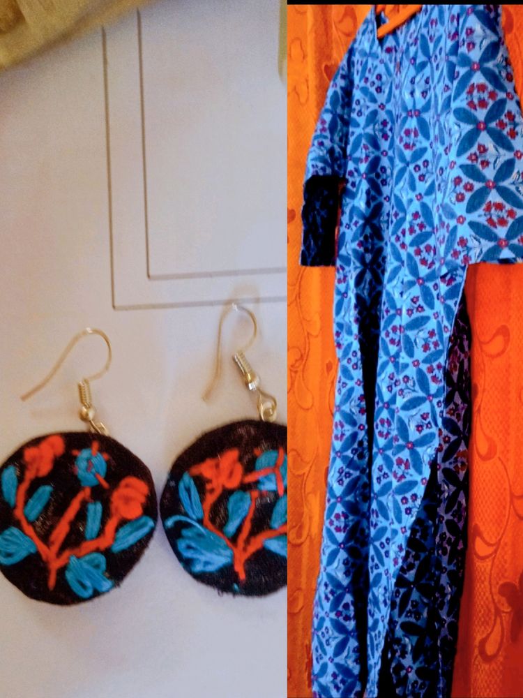 (Combo) Printed Molmol Cotton Kurti With Earrings