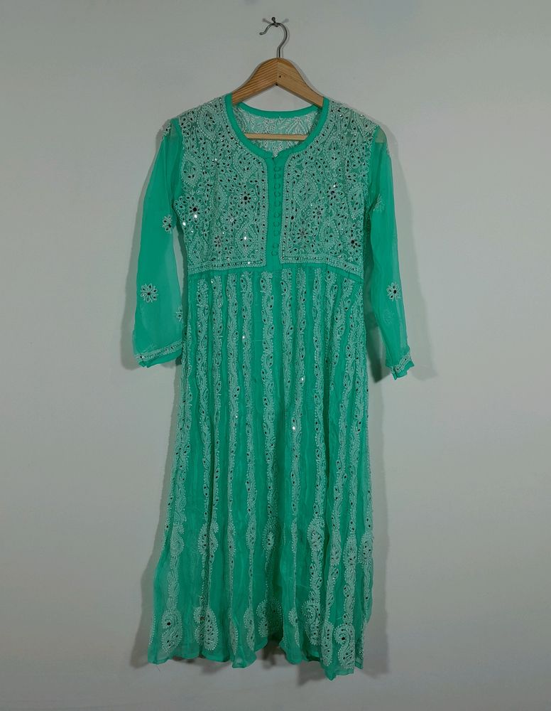 Sea Green Mirror Embellished Kurti (Women's)