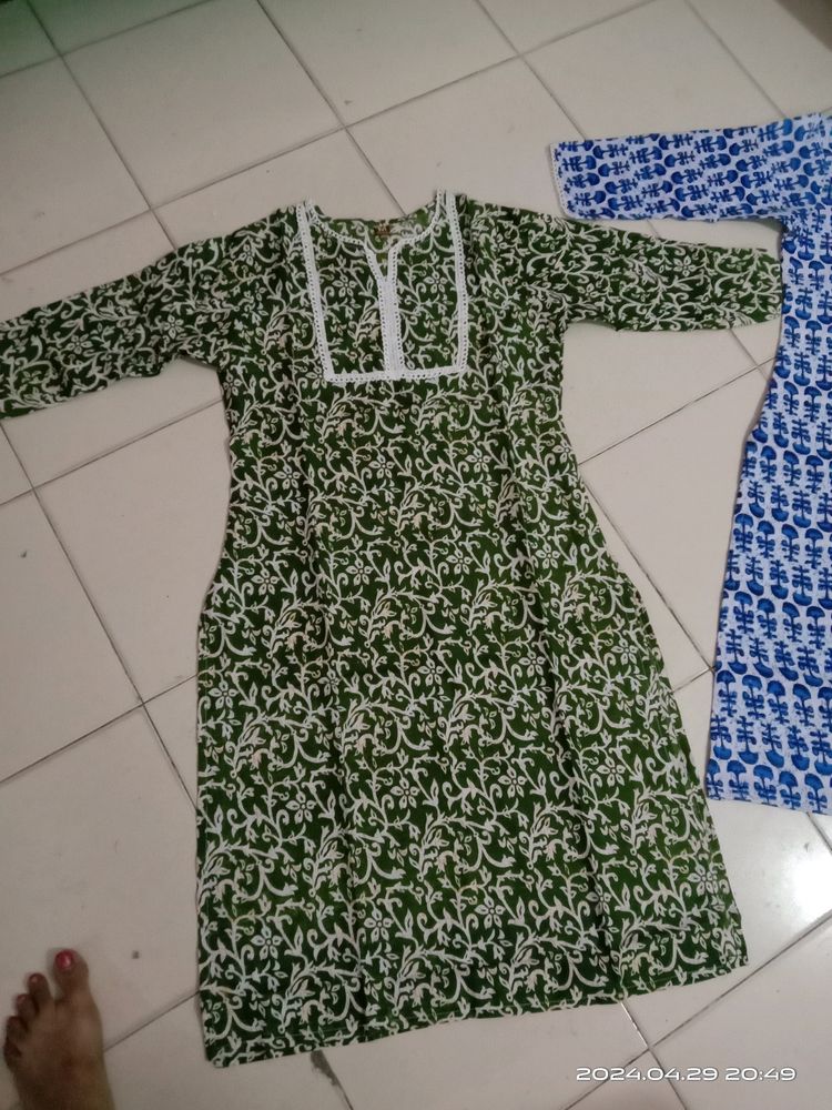 Two Shirt Green Nd Blue Collar Neck With Lace Desi