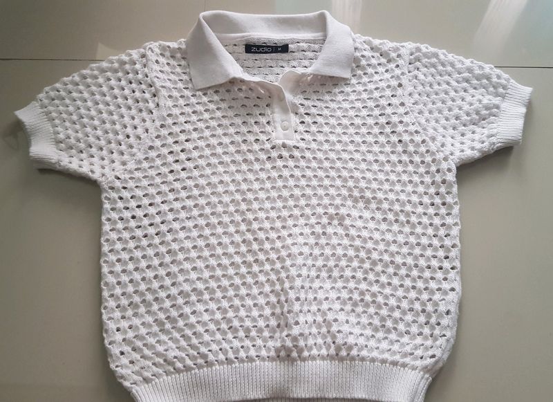 New Zudio Crochet White Balloon Top