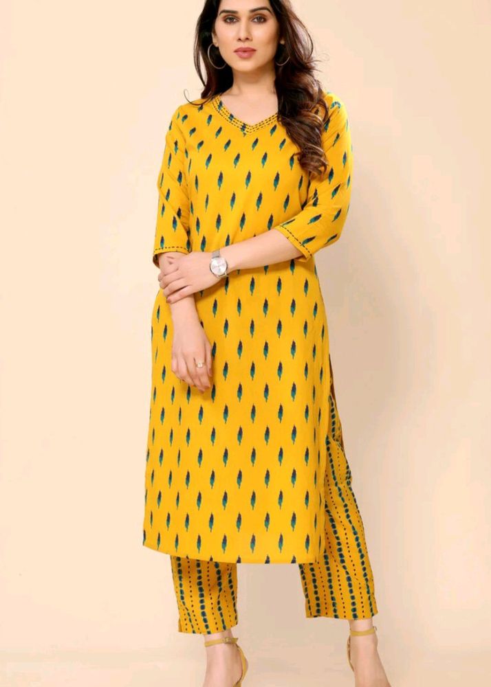 Gerua Yellow Cotton Printed Kurta Palazzo