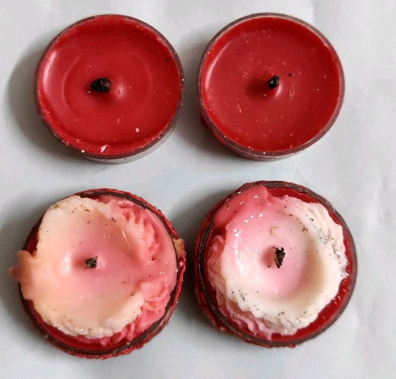 4 Used Tea Light Candles Red