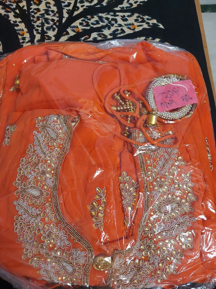 Georgette Orange Punjabi Suit (Drycleaned) ✅️