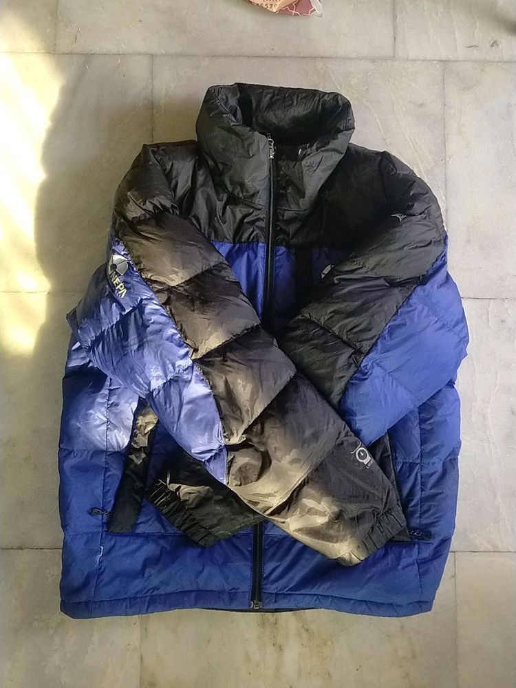 Blue Puffer Jacket Branded Black And Logo