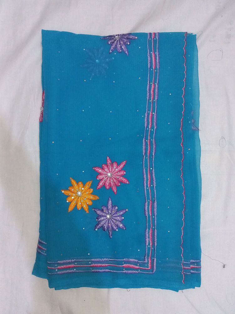 BLUE COLOURED EMBROIDED SAREE