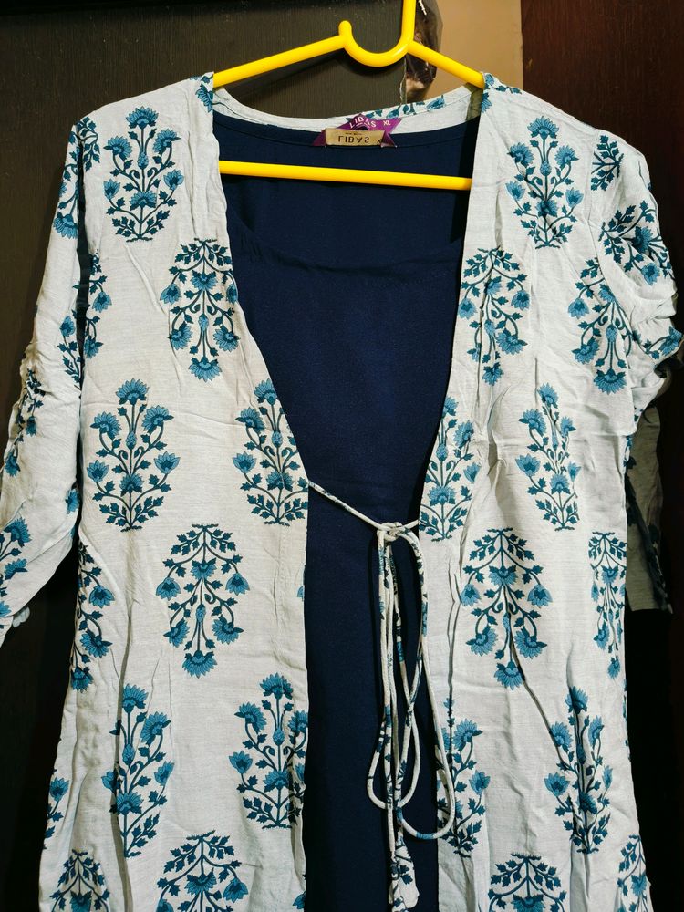 Elegant Blue Jacket Style Libas Kurta Set 42 Size