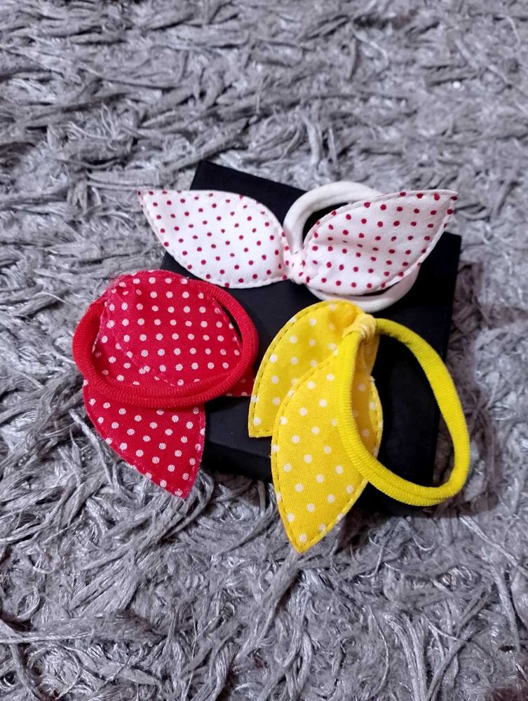 White Yellow Red Polka Dot Hair Tie 3 Pcs