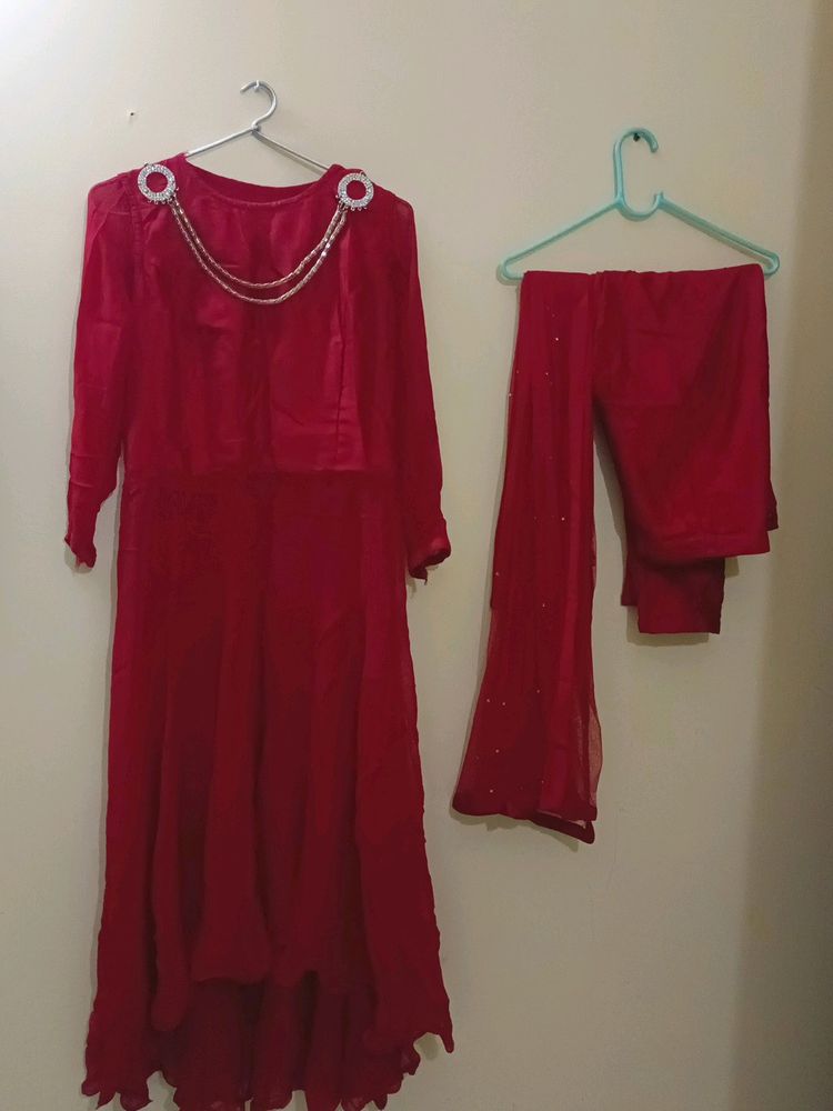 Front Slit Kurta With Pant And Dupatta