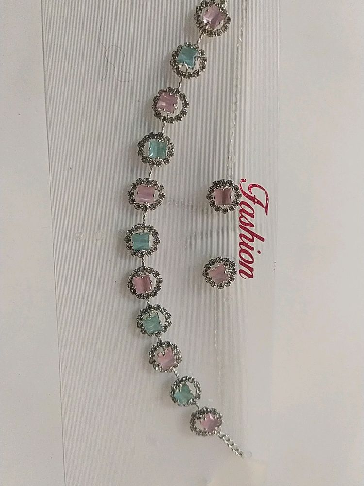 Beautiful AD Stone Necklace And Earrings