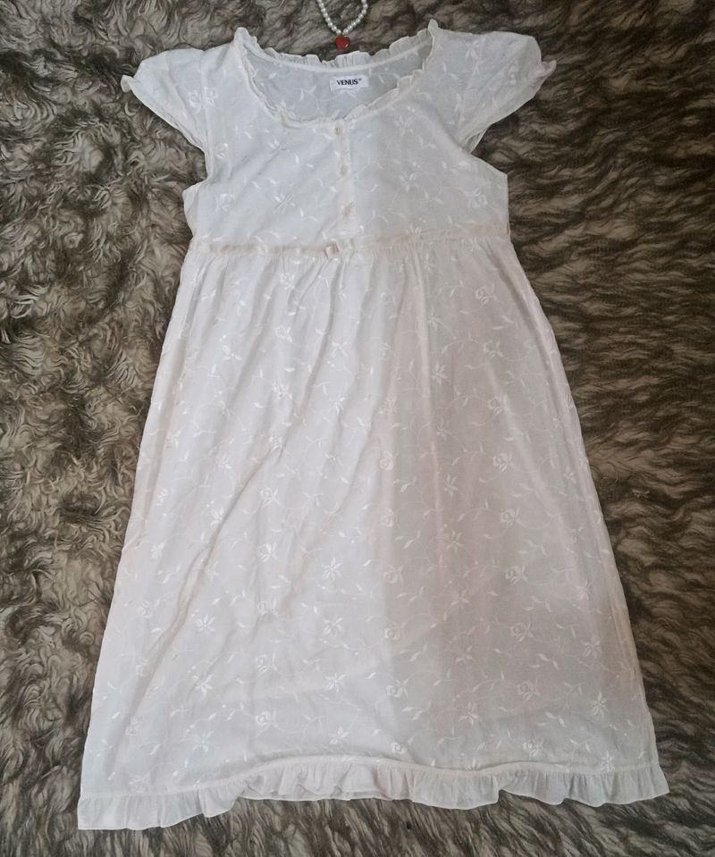 White Thread Embrodied Princess Dress