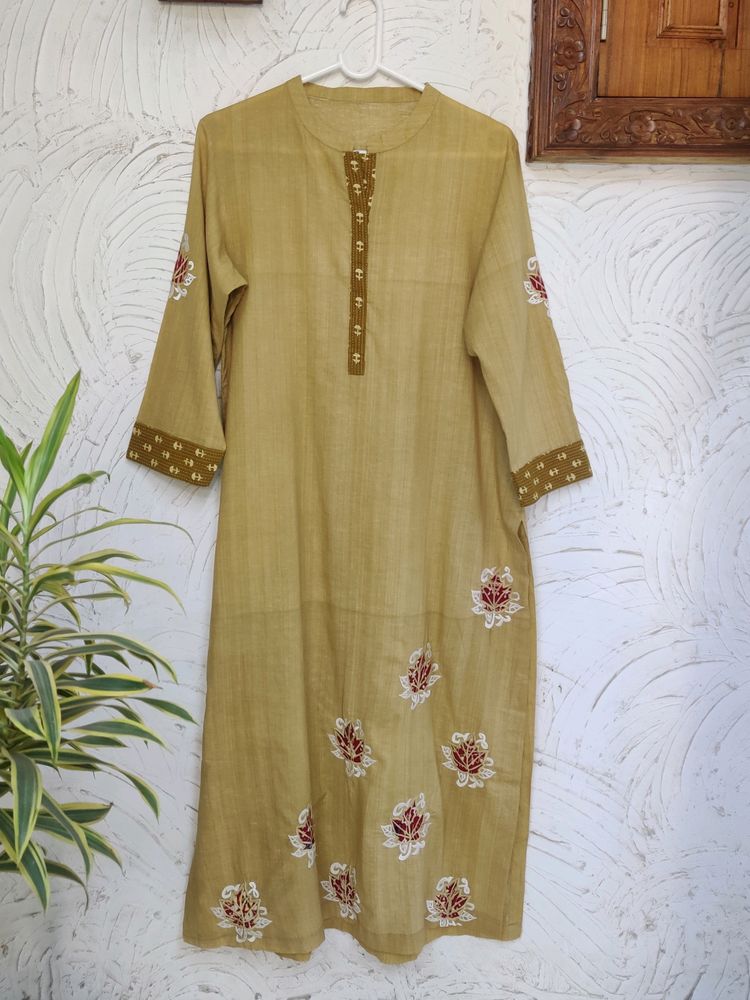 Wooden Texture & Colour Embroidered Kurta