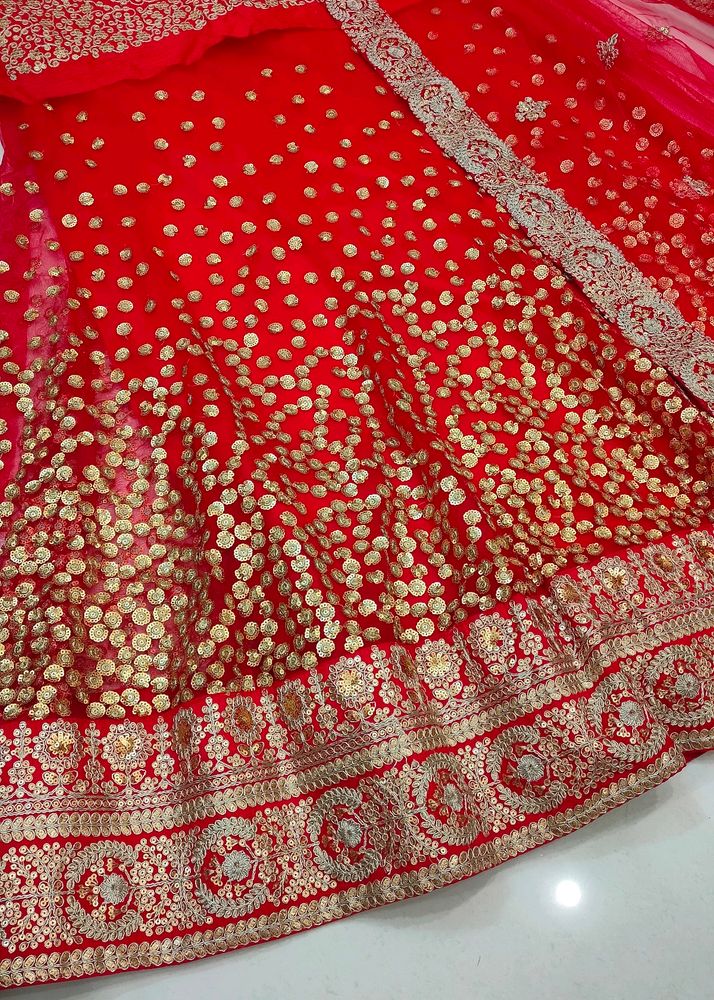 Red Heavy Embroidery Sequence Work Lehenga Choli.