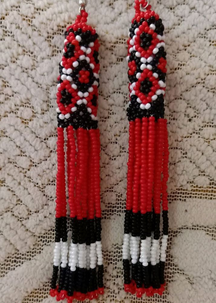 Boho Red And White Black Earing