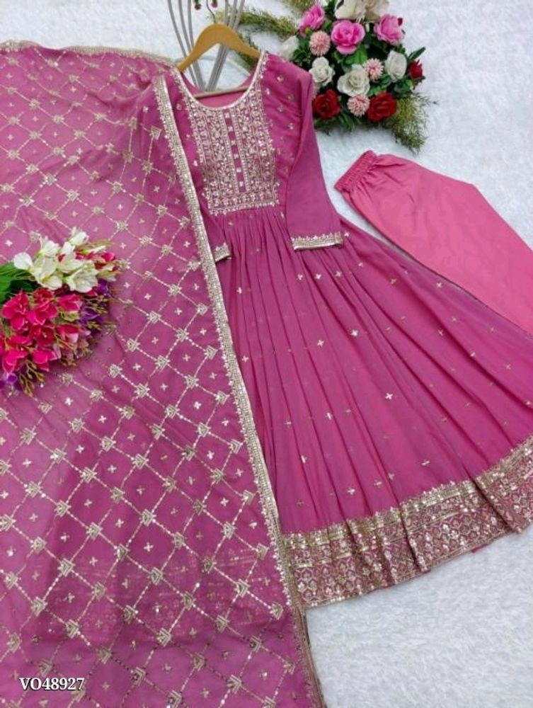 Pink Heavy Gown With Duppatta