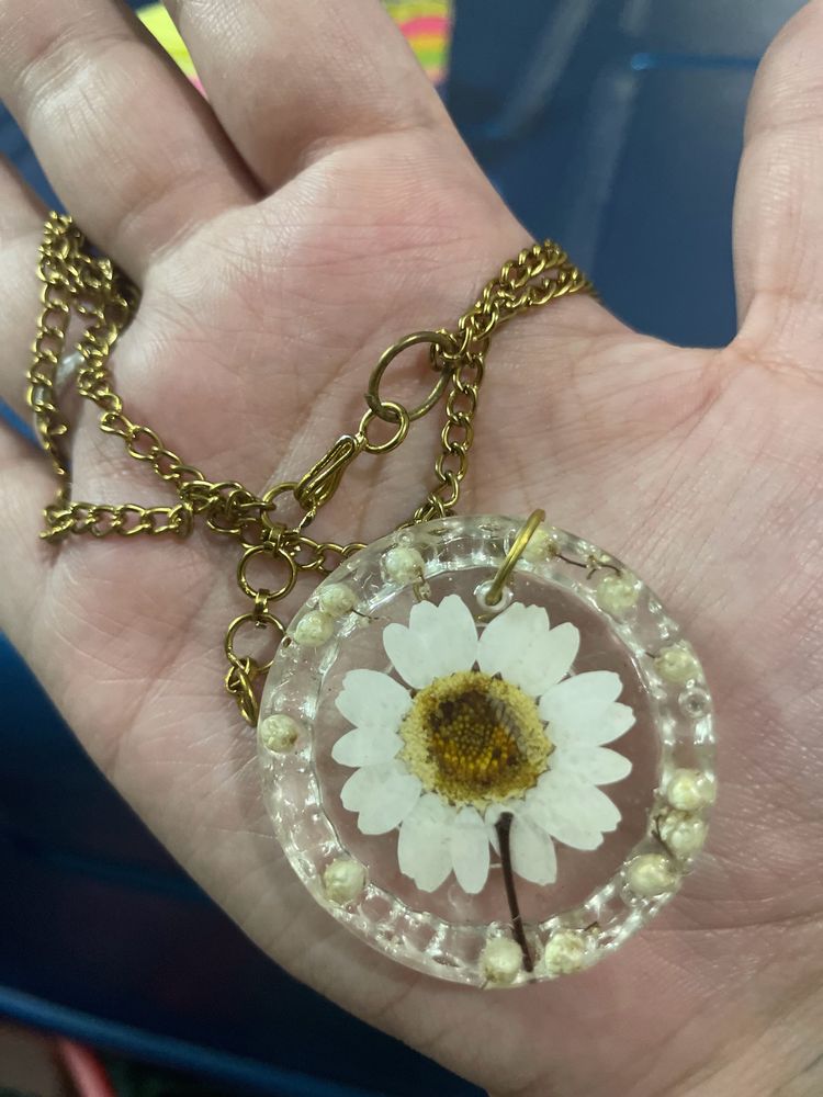 Flower Embedded In Resin Necklace