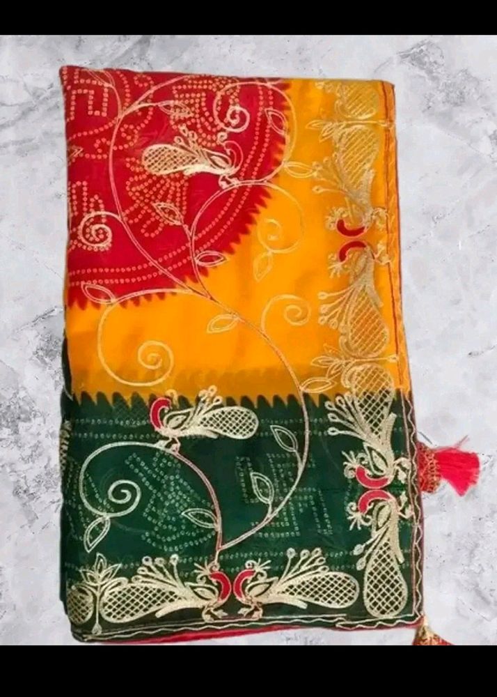 Multi Colour Saree Embroid Totally No Blouse