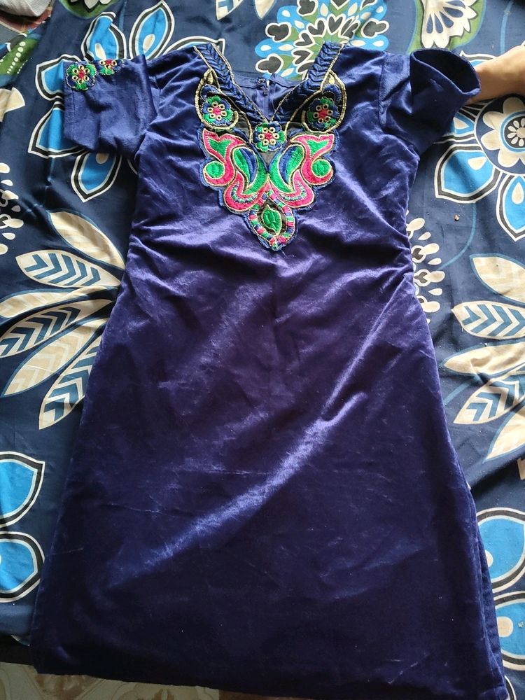 Dark Blue Velvet Kurti