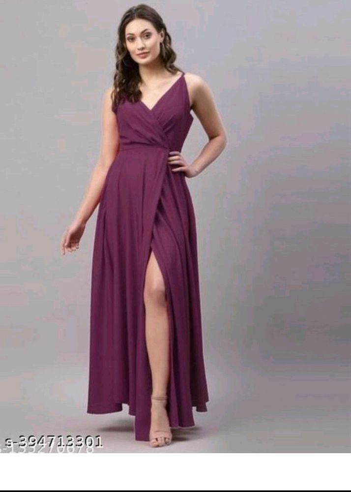 Wine Colour One Side Cut Crepe Dress