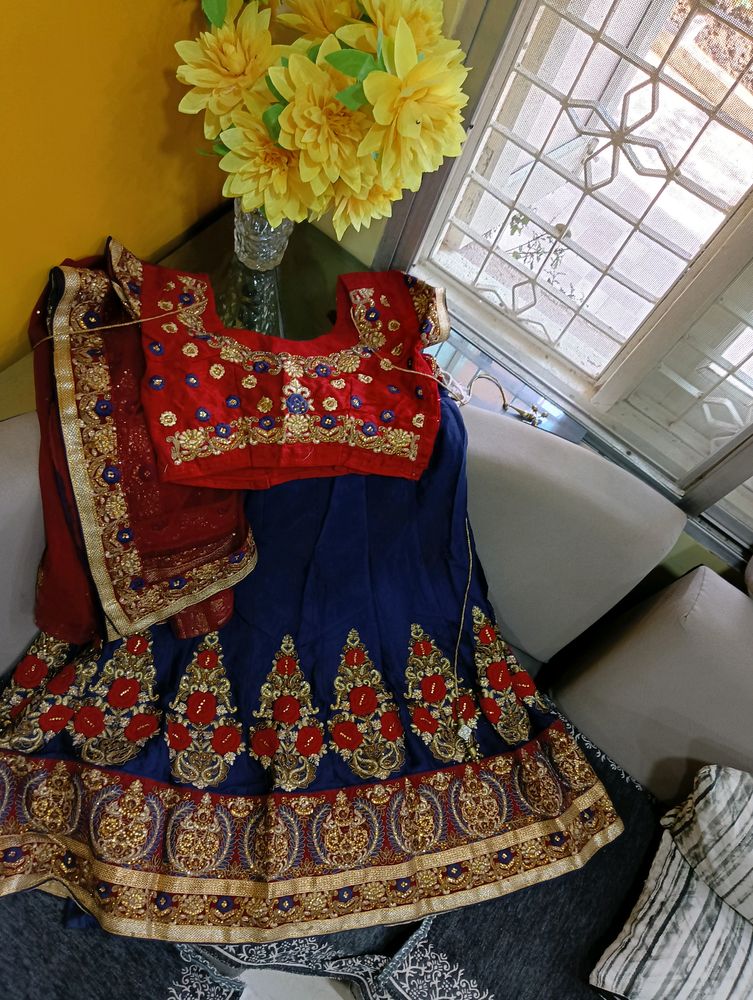 Blue Lehenga With Red Blouse