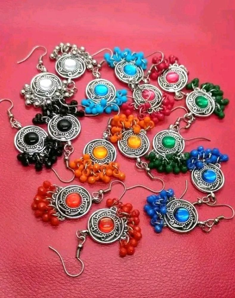 Kempu Work Drop Earrings Artificial Stones & Beads