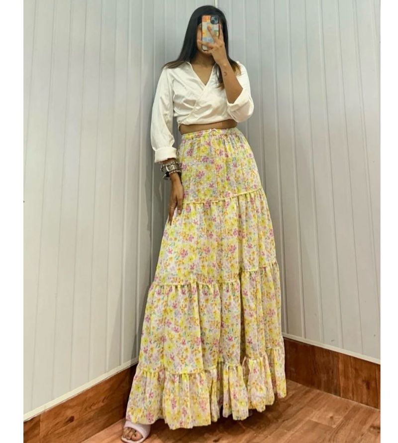 Trendy Yellow Flowering Skirt