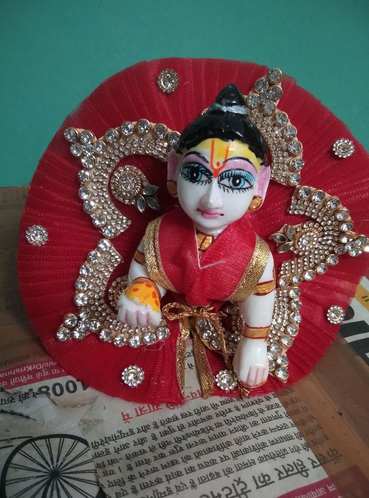 Laddu Gopal Dress in Red Color with Beautiful Turb