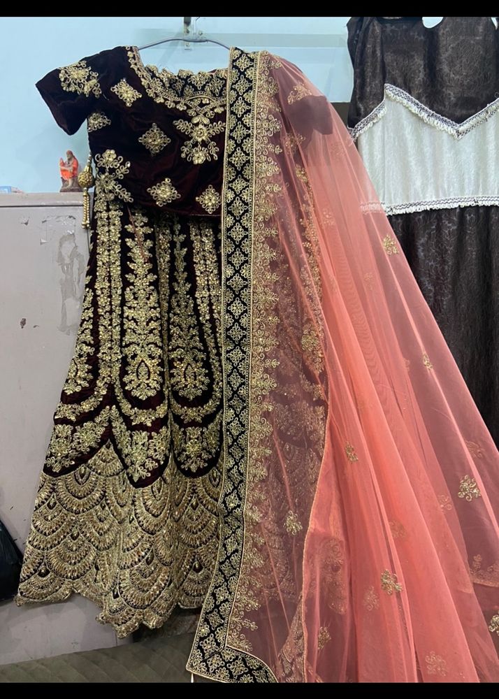 Velvet Mehroon Wedding Lehnga