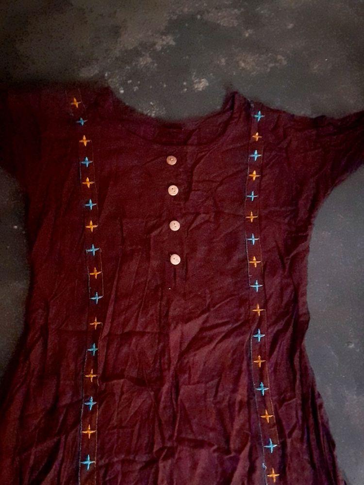 Burgundy Color Kurti Rayon Far Dally Use