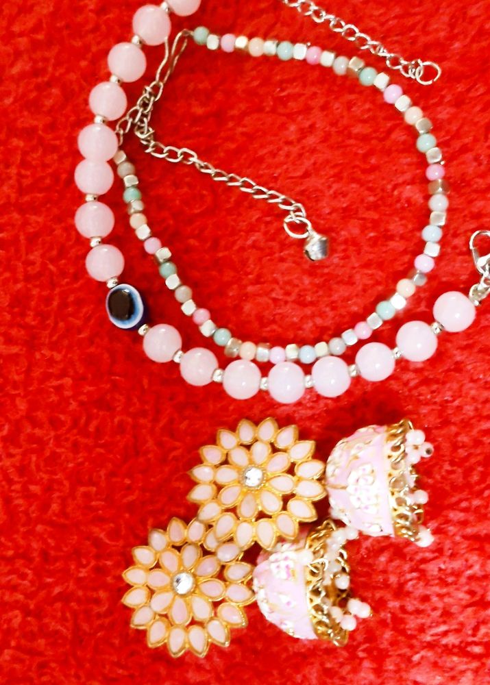 Pink EARRING, ANKLET AND BRACELET