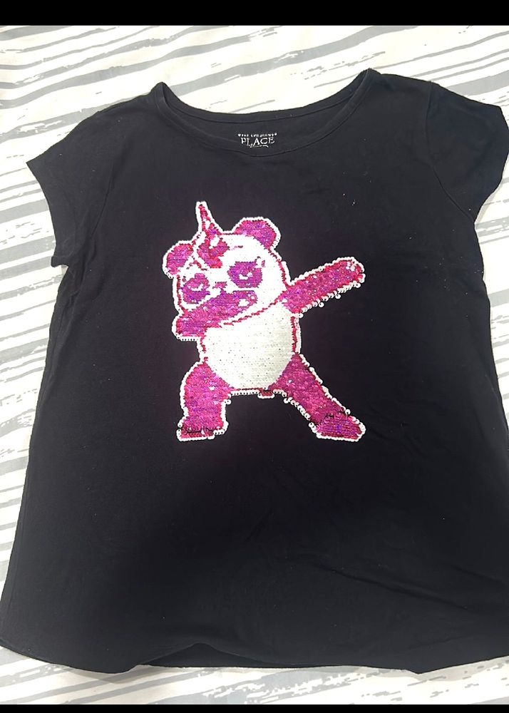 Girls T-shirt With Sequence Panda Design