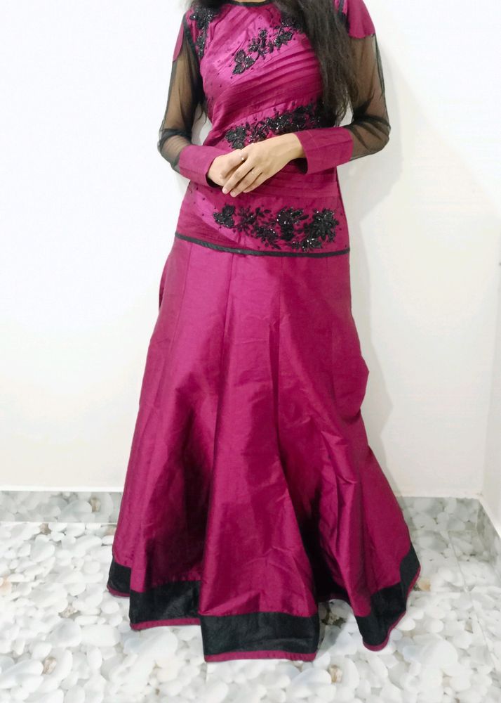 Ethenic Purple Gown With Black Stone Work