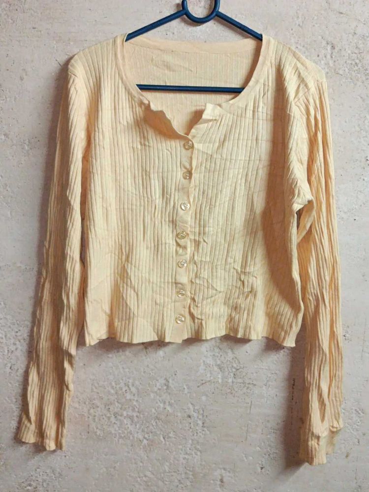 Trendy Ladies Crop Top Cardigan Ribbed Cream