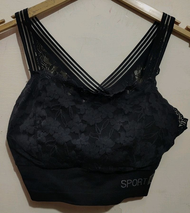 Black Padded Bra Have Upper Side Net For Bust 34