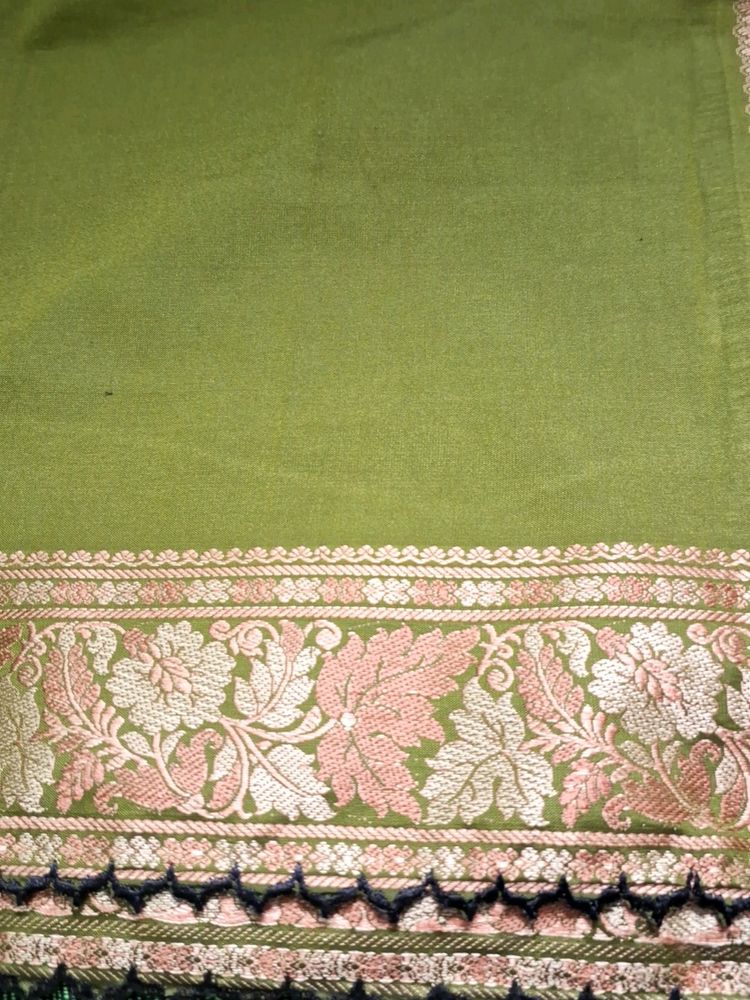 Olive Green Art Silk With Very Rich Black Pallu