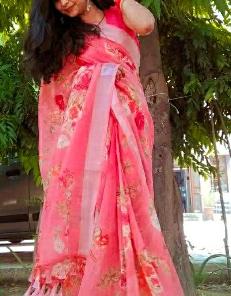 New Peach Color Organza Saree