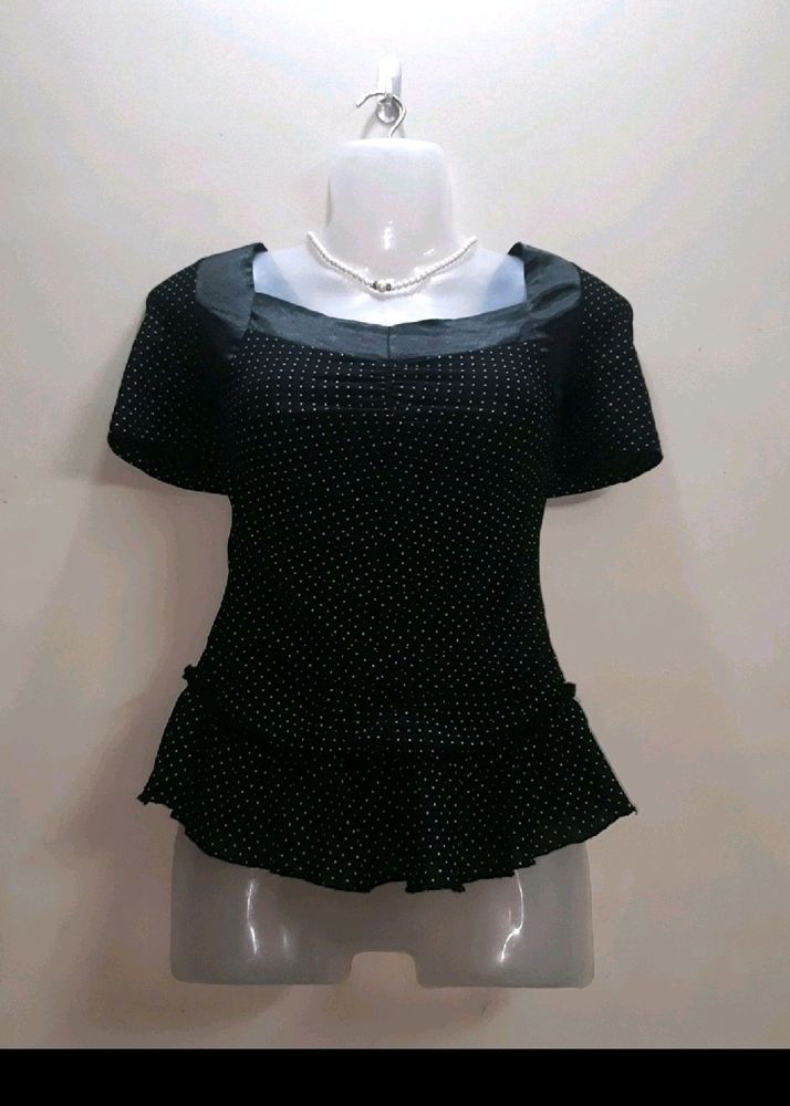 Black Retro Polkadot Top✨️