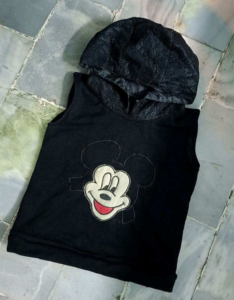 Black Sleeveless Hoodie For Girls🥳