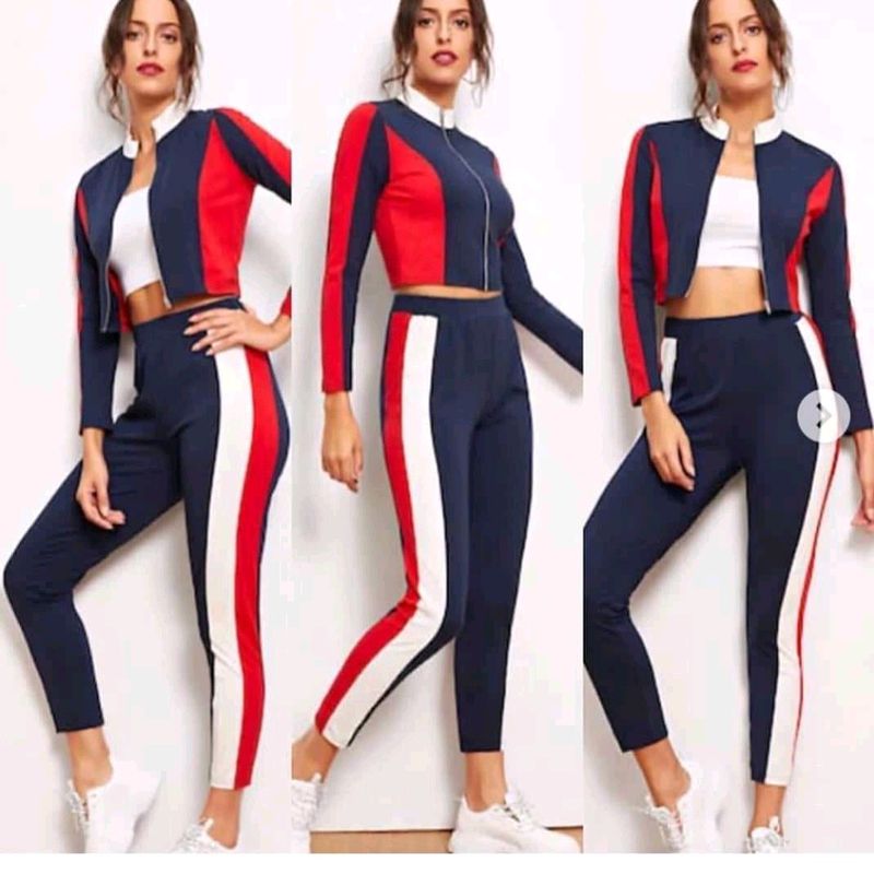 Zip Up Color Block Jacket & Pants Set