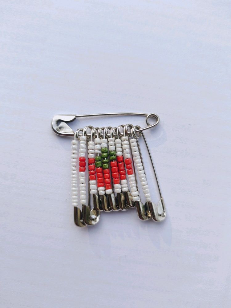 Beaded Strawberry Safety Pin Keychain