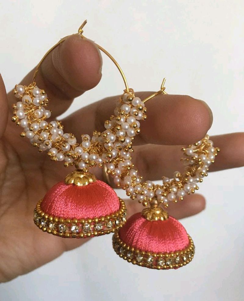 Silk Thread Ring Earrings