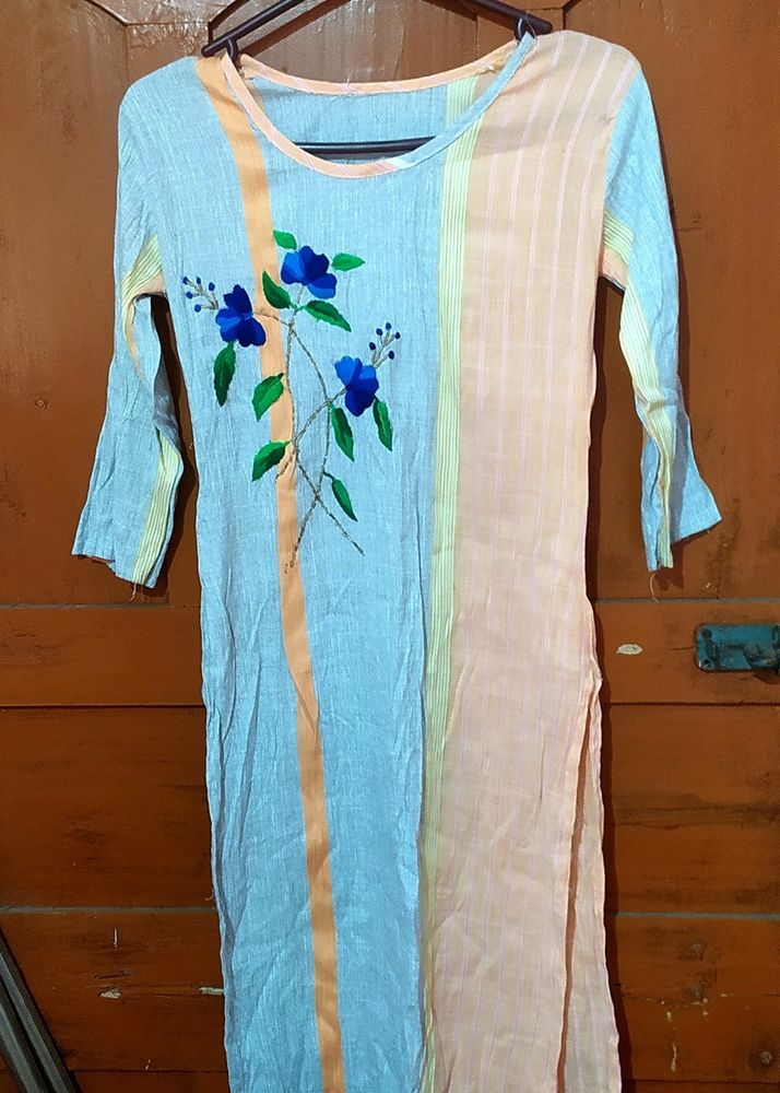 LINEN PRINTED A-LINE KURTI