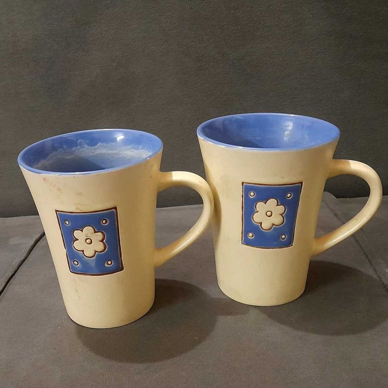 Ceramic Coffee Mug Set Of 2 Cute Blue Purple Korea