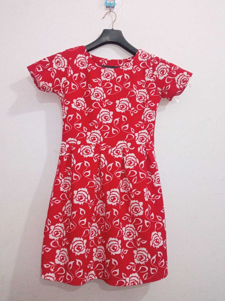 Red Midi Balloon Dress