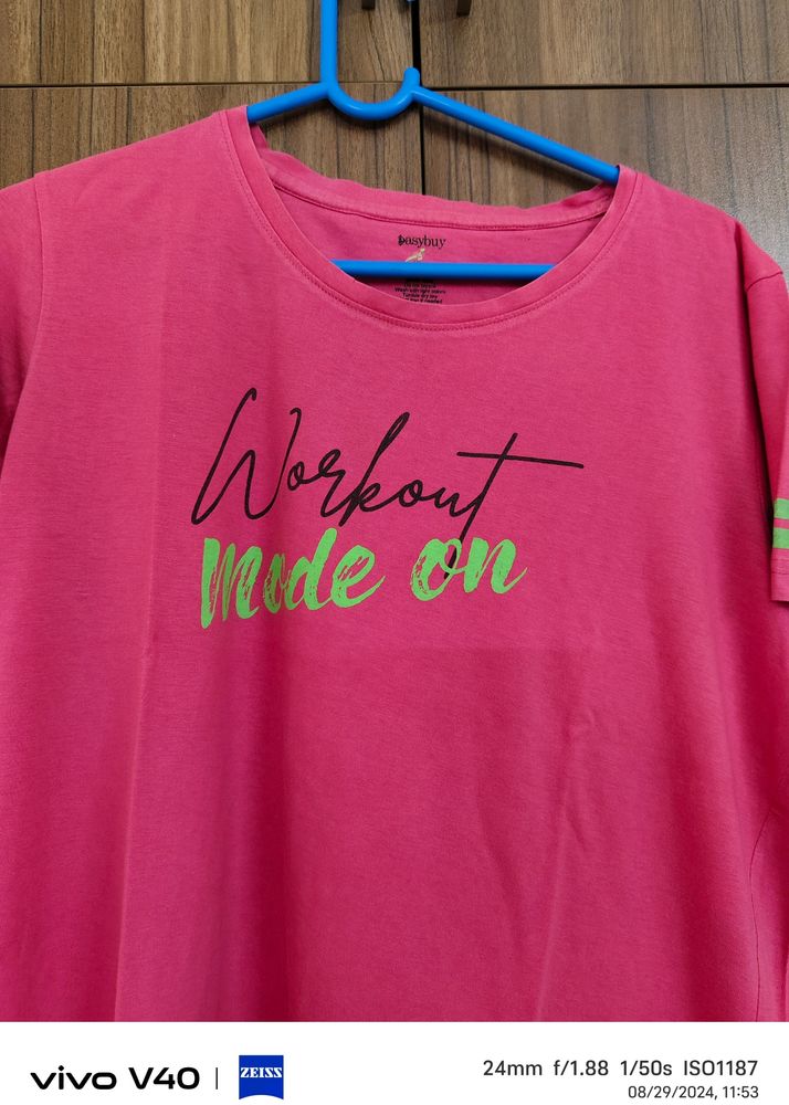 Regular Fit Gym Wear Pink T Shirt